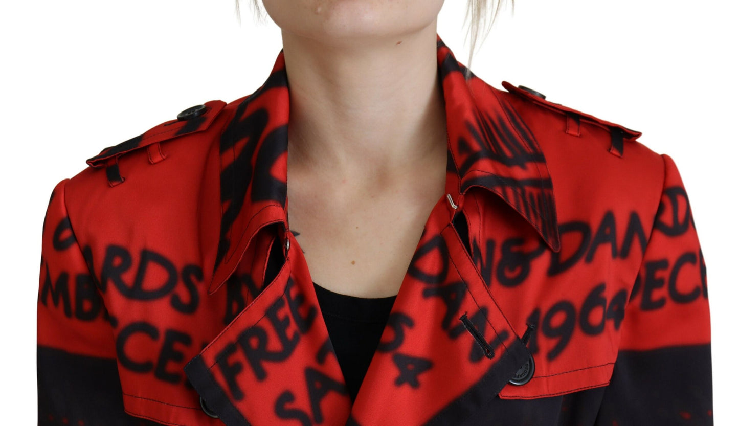 Dsquared² Red Printed Button Collared Desigual Coat Jacket