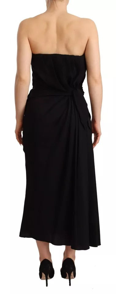 Dolce & Gabbana Black Silk Stretch Strapless Sheath Midi Dress