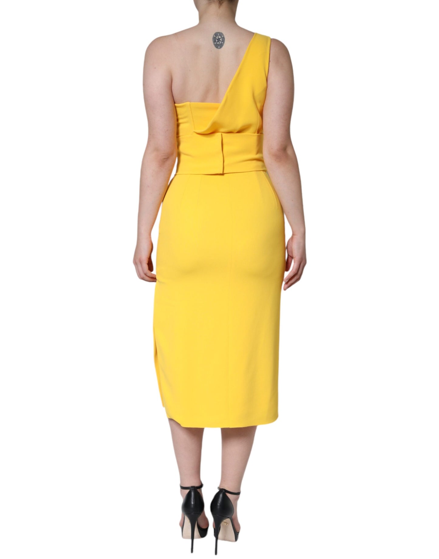 Dolce & Gabbana Yellow One Shoulder Side Slit Midi Dress