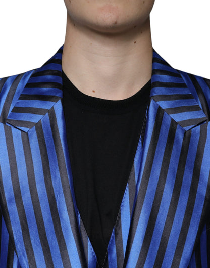 Dolce & Gabbana Metallic Blue Stripes Formal 3 Piece Suit